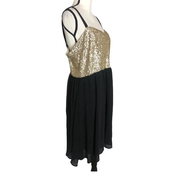 Torrid Sequin Chiffon Party Dress Babydoll Layered Gold Sleeveless Sz 14 - Picture 6 of 15